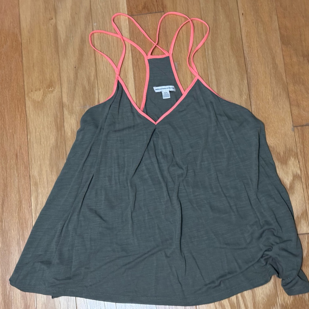 American eagle outfitters M olive green cropped flowy v neck racer back tank top
